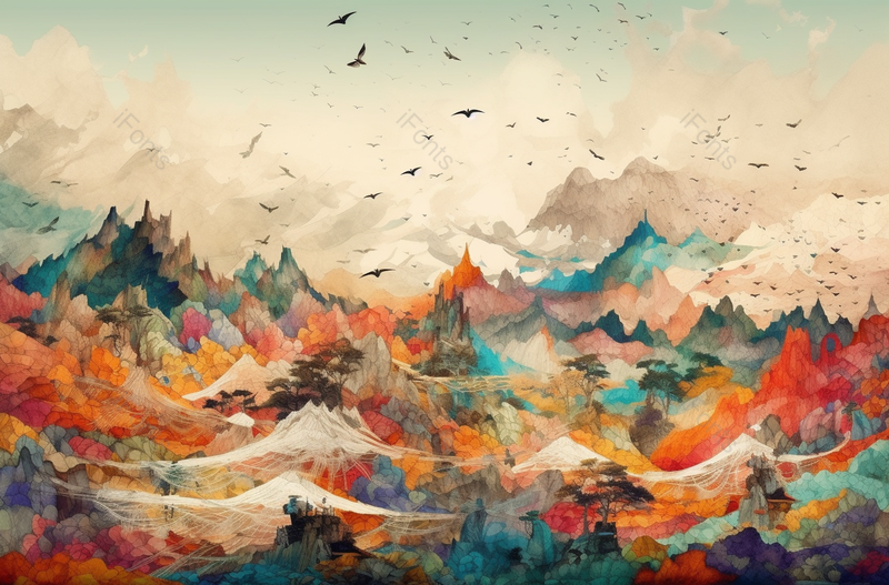 中国风青绿山水风光水墨画背景,插画/手绘图,插画/手绘图库,插画/手绘图下载,插画/手绘